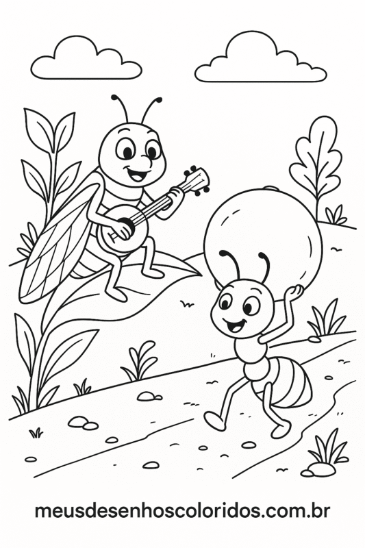 a cigarra e a formiga para colorir