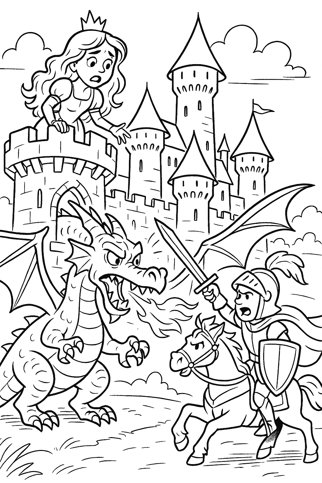 Desenho de castelo medieval para colorir