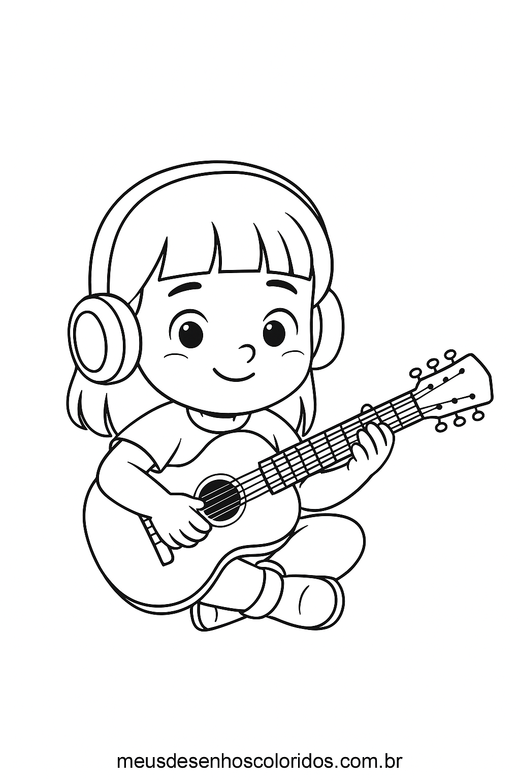 menina de fone de ouvido tocando violão