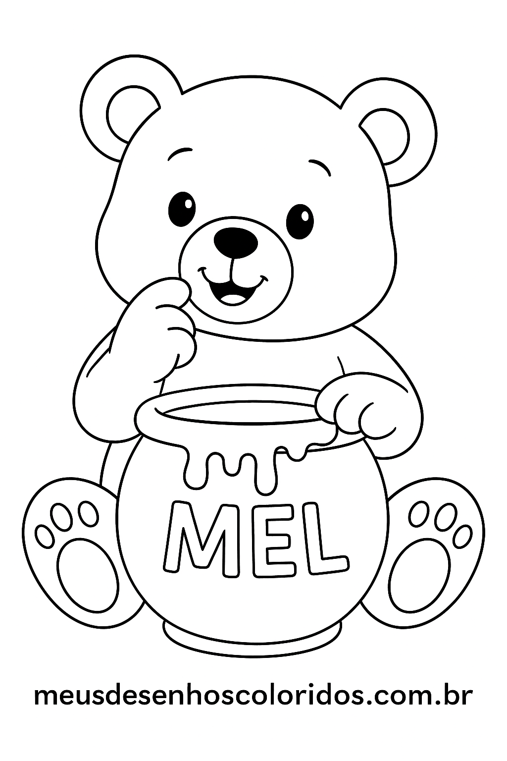 ursinho com pote de mel para colorir