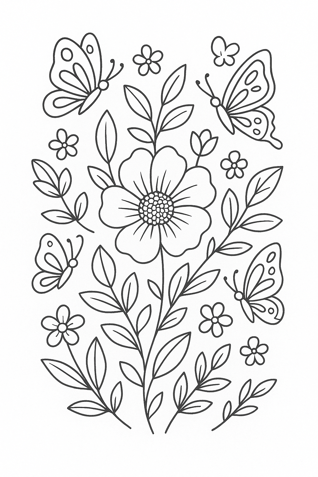 desenho de flores delicadas e borboletas para colorir
