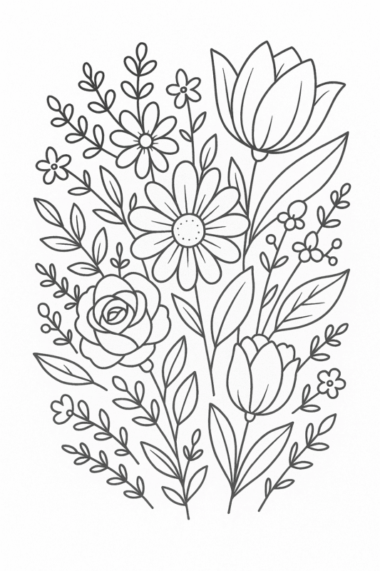 BUQUÊ DE FLORES PARA COLORIR