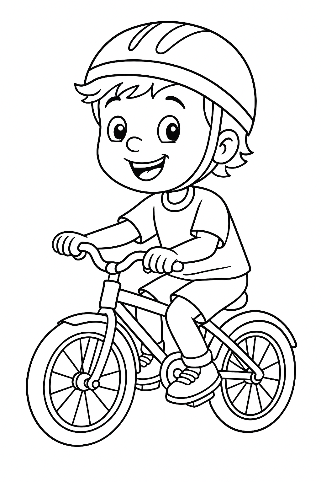 Desenho de criança andando de bicicleta para colorir