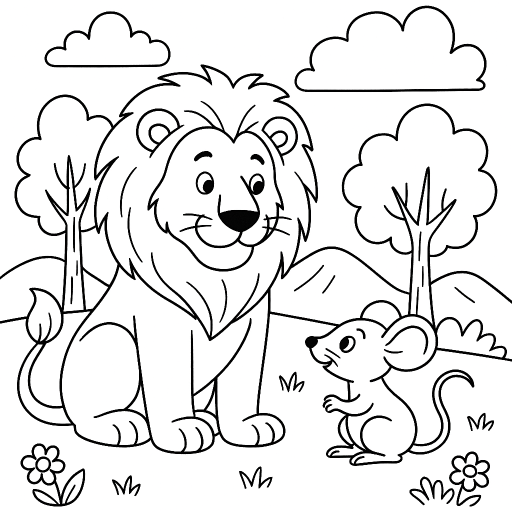 o leão e o rato para colorir