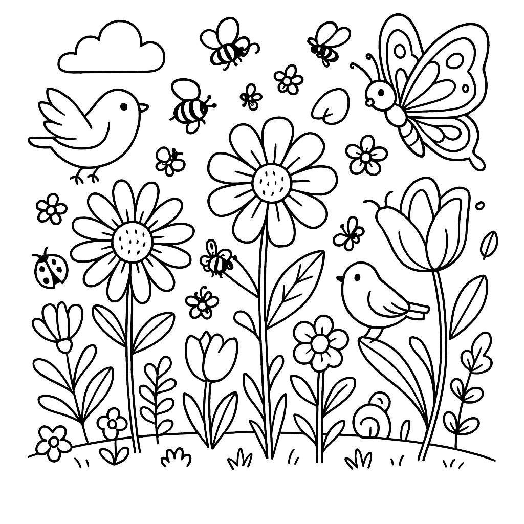 jardim de primavera para colorir
