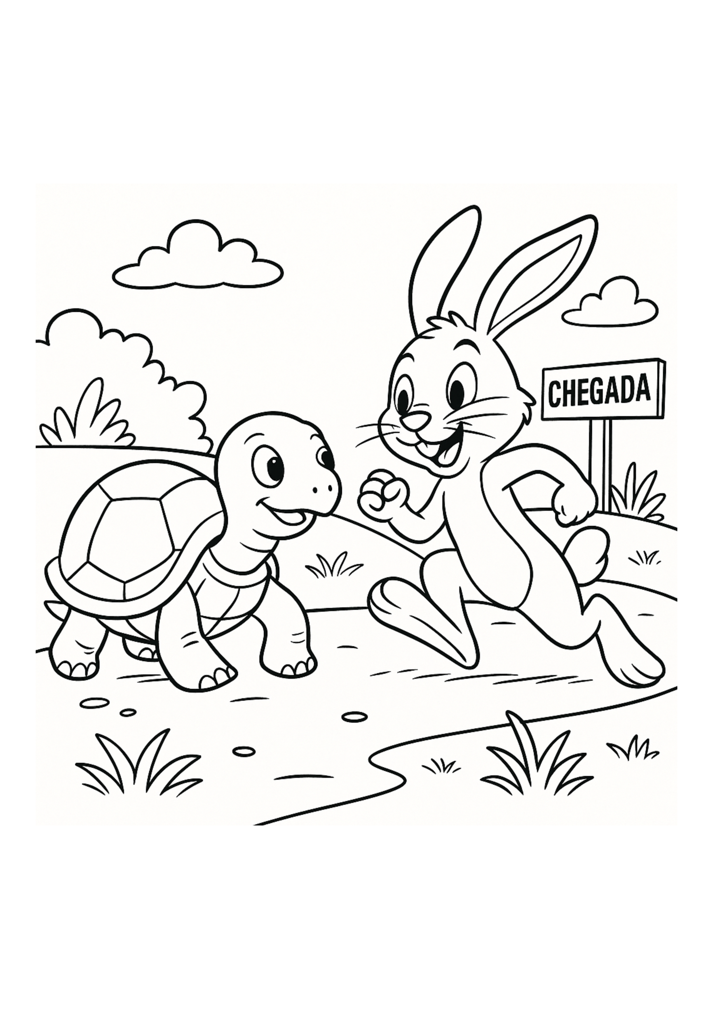 desenho fábula lebre e tartaruga