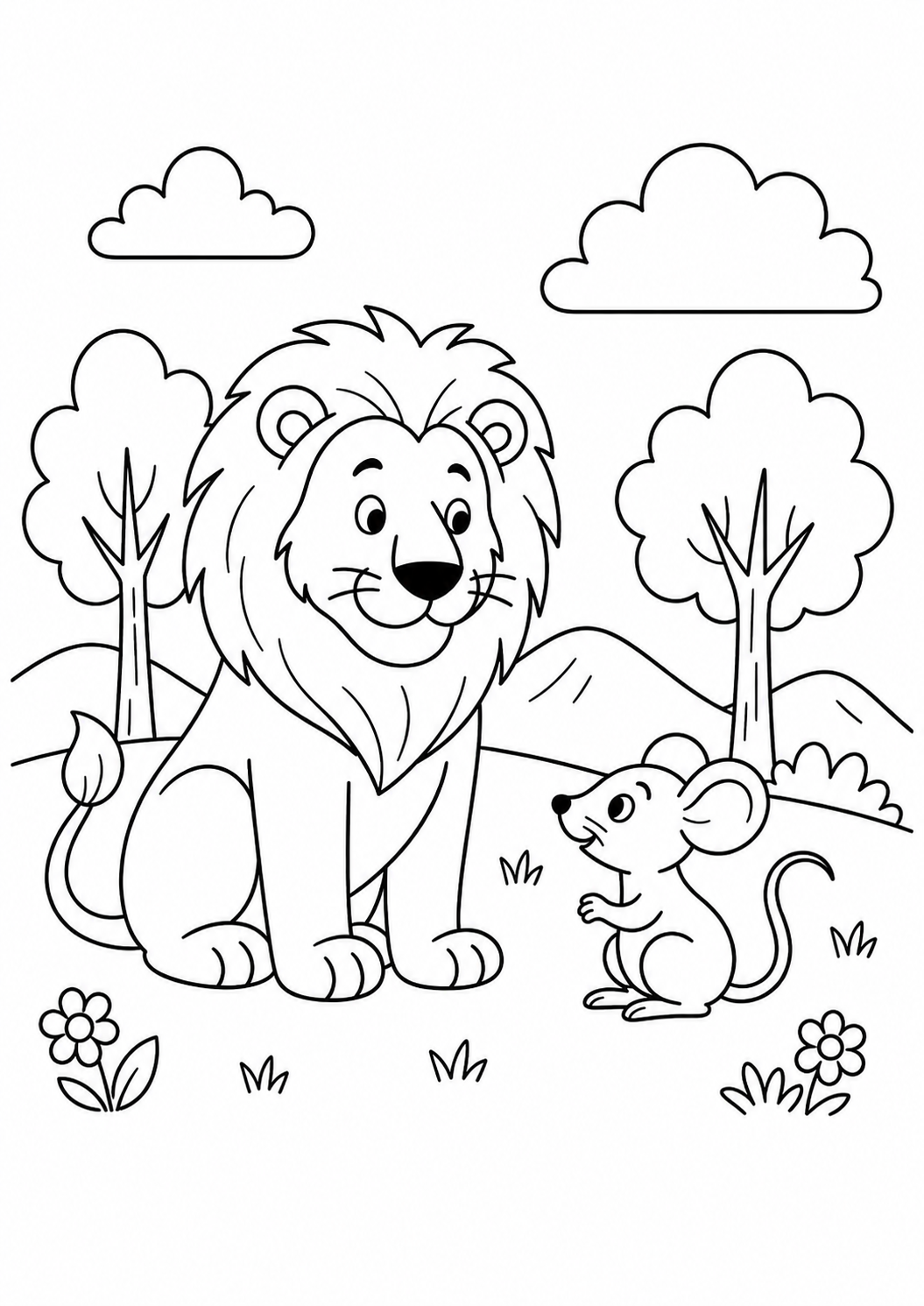 fábula o leão e o rato para colorir