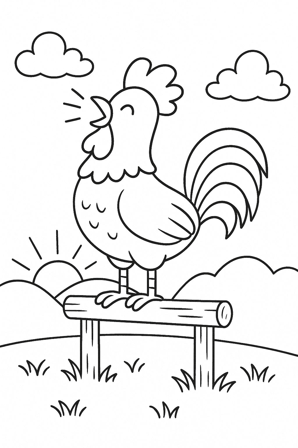 galo cantando para colorir