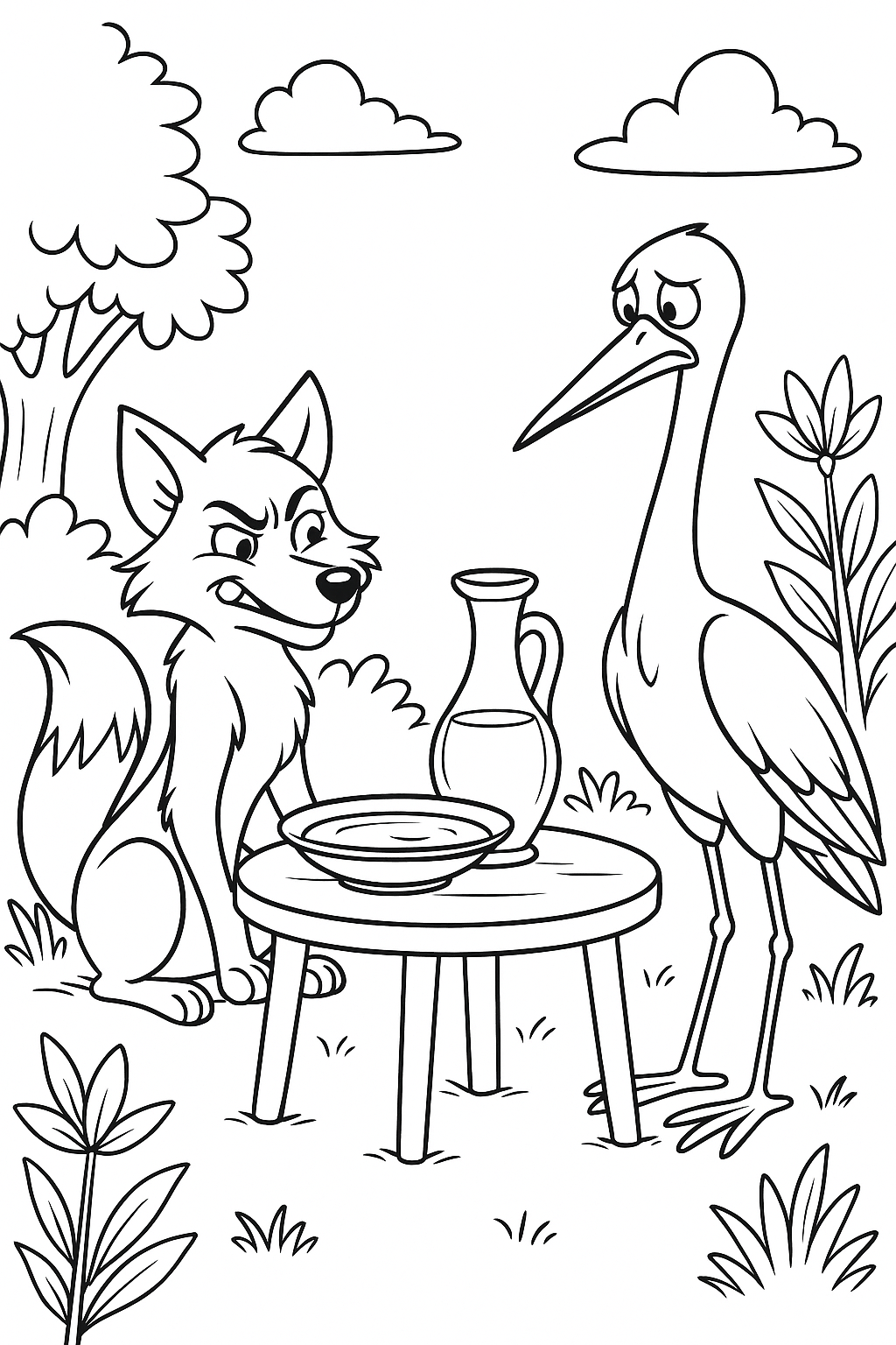 a raposa e a cegonha para colorir