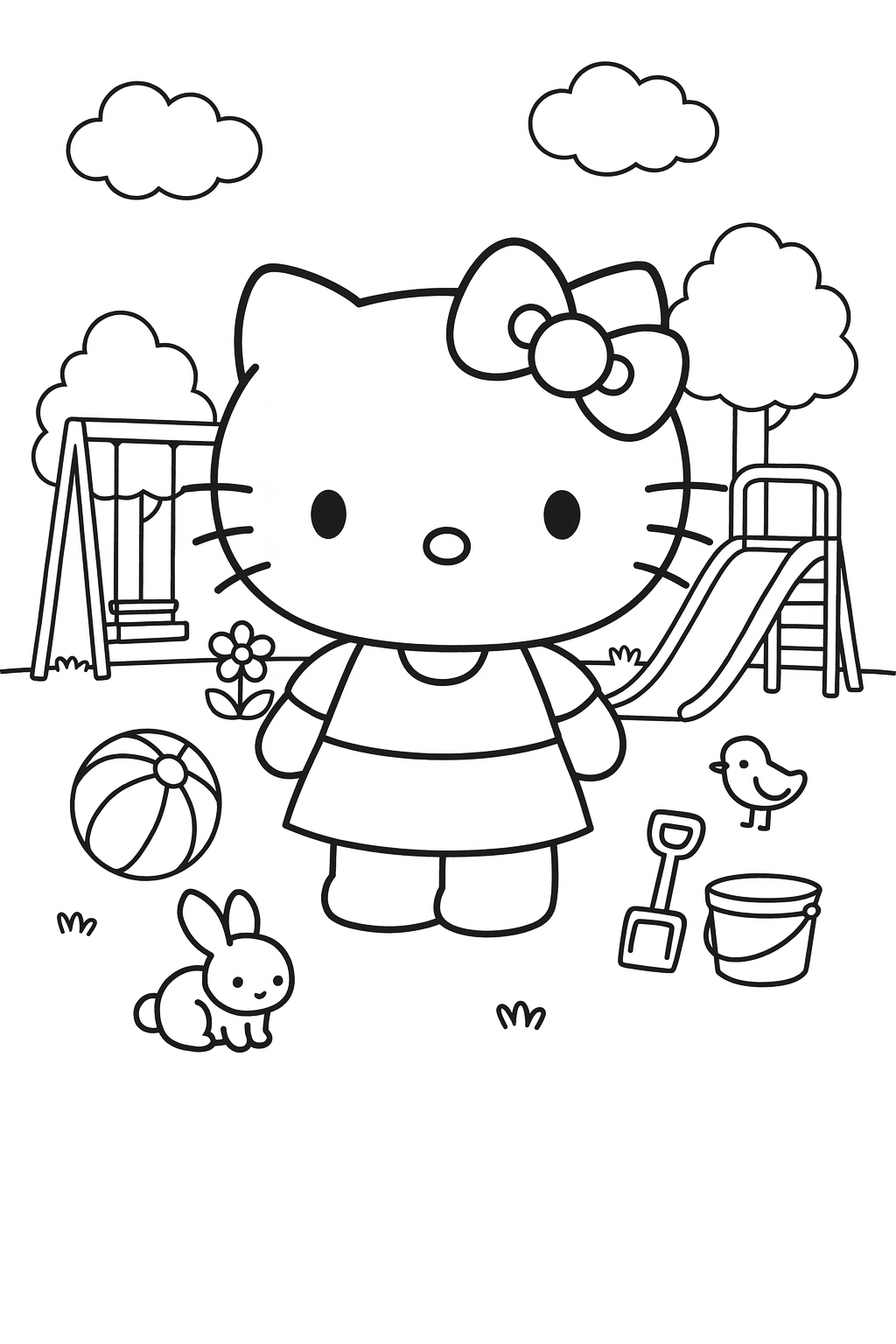 Desenho para colorir da Hello Kitty no parque