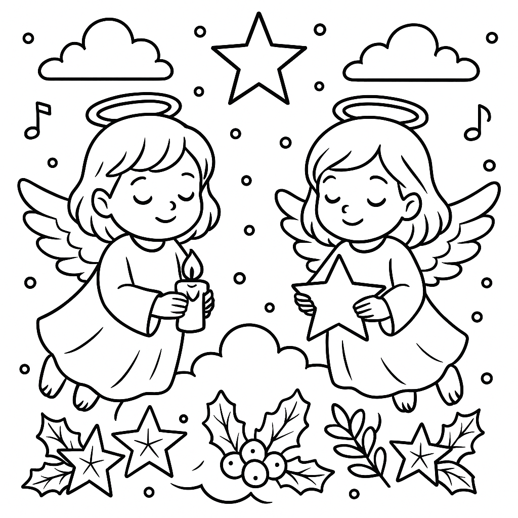 desenho de anjos de natal para colorir