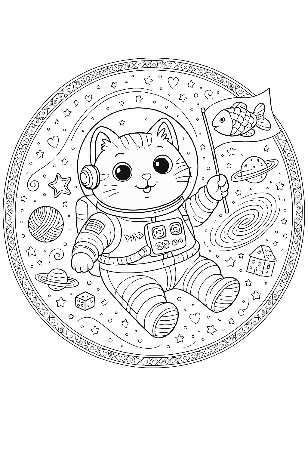 desenho de gatinho astronauta para colorir