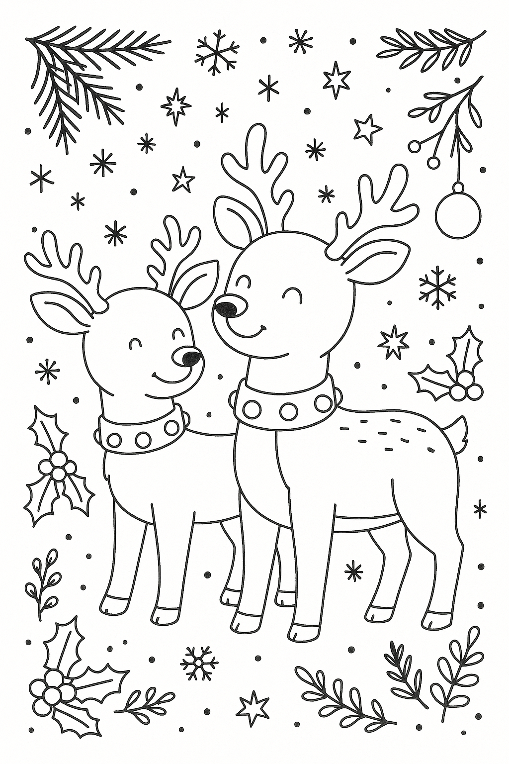 desenho natalino de renas para colorir