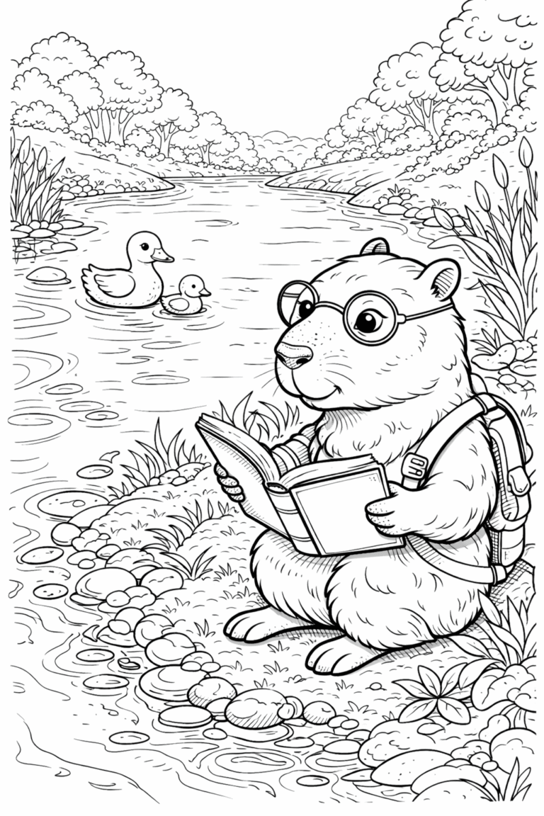 desenho de capivara lendo para colorir