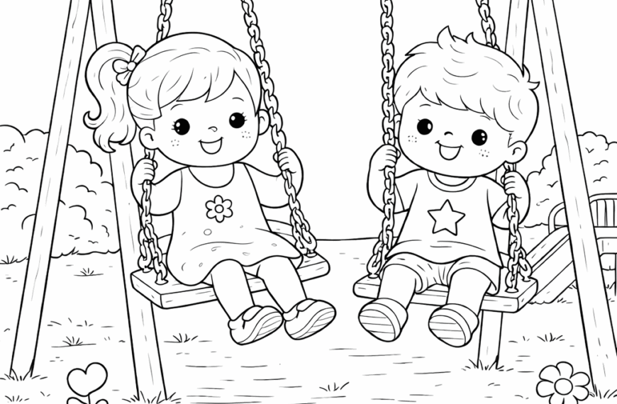 desenho de crianças brincando no balanço para colorir