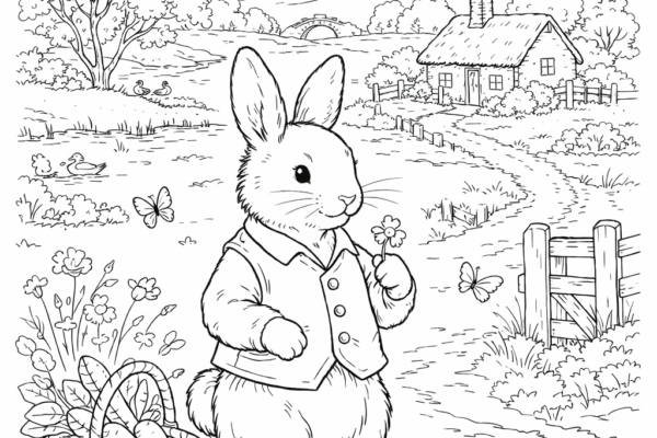 Desenho detalhado de coelhinho para colorir estilo Peter Rabitt