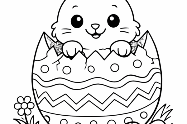 Desenho de coelhinho dentro do ovo de Páscoa para colorir e imprimir (atividade infantil)