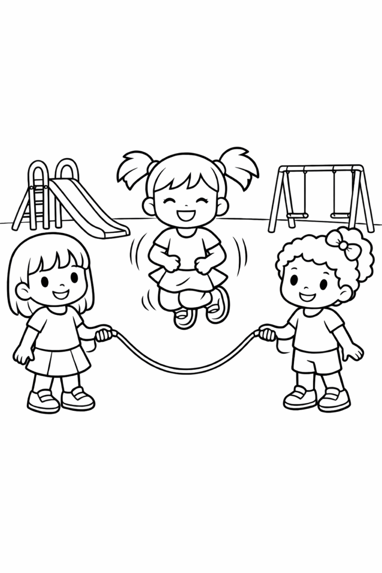 desenho de crianças pulando corda para colorir