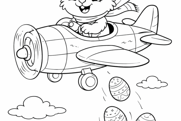 desenho de coelhinho da páscoa aviador distribuindo ovos para colorir