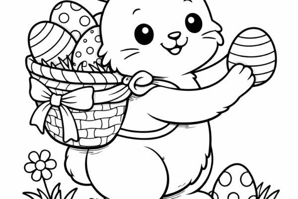 desenho de coelhinho da páscoa com cesta de ovos para colorir