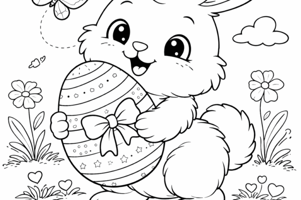 desenho de coelhinho da páscoa fofinho com ovo para colorir