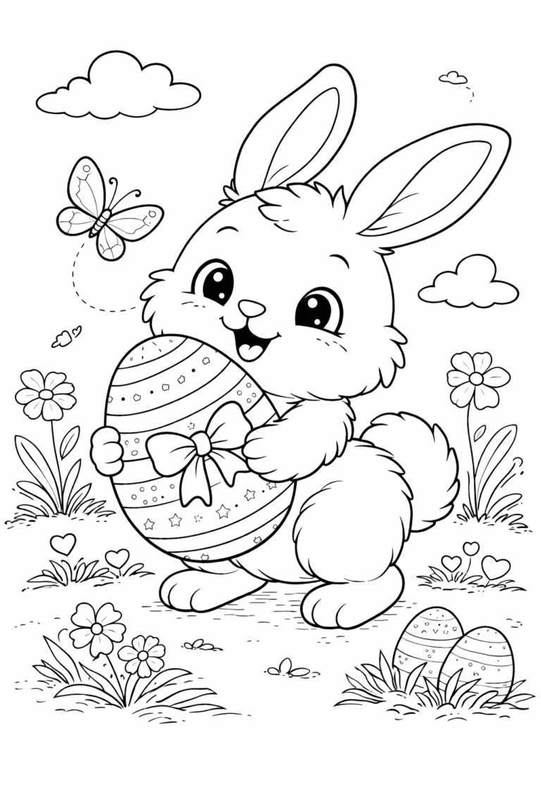 desenho de coelhinho da páscoa fofinho com ovo para colorir
