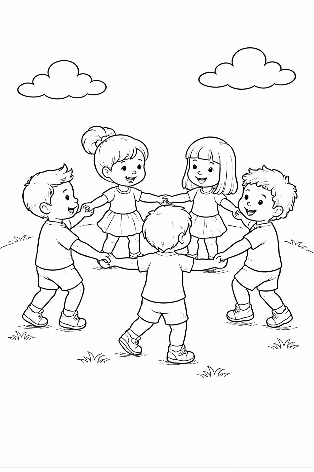 desenho de crianças brincando de roda para colorir