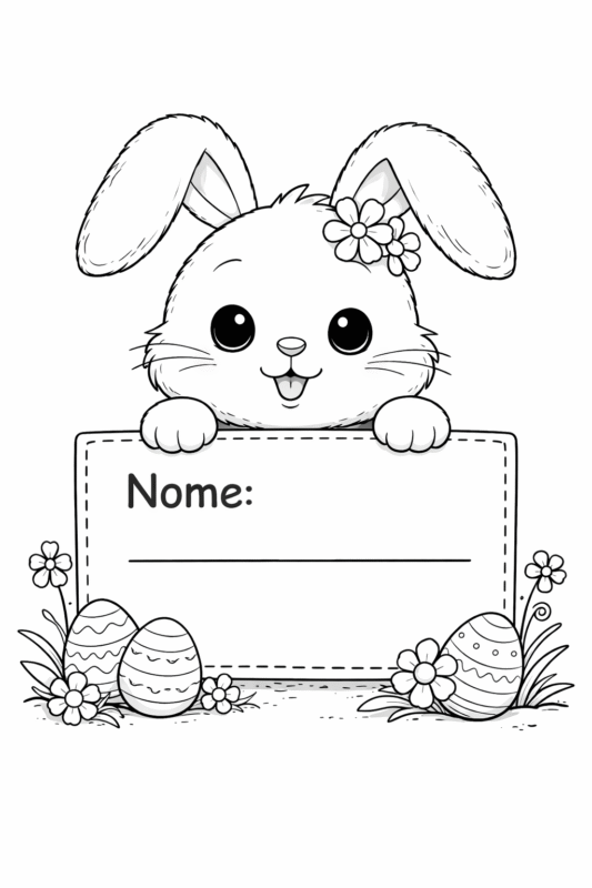 Desenho de coelhinho da Páscoa com espaço para escrever o nome para colorir e imprimir