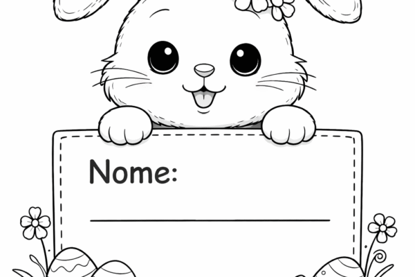 Desenho de coelhinho da Páscoa com espaço para escrever o nome para colorir e imprimir