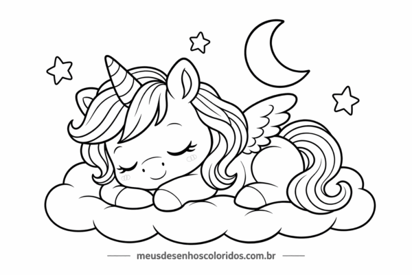 Desenho de unicórnio dormindo para colorir