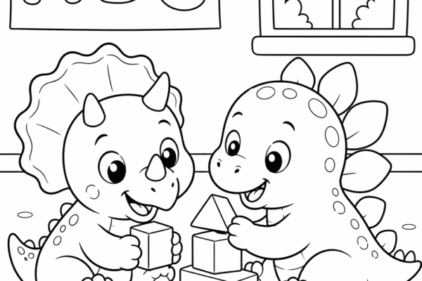 desenho de dinossauro bebê para colorir brincando com blocos