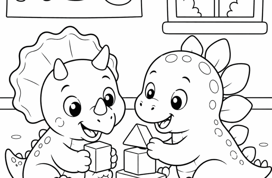 desenho de dinossauro bebê para colorir brincando com blocos