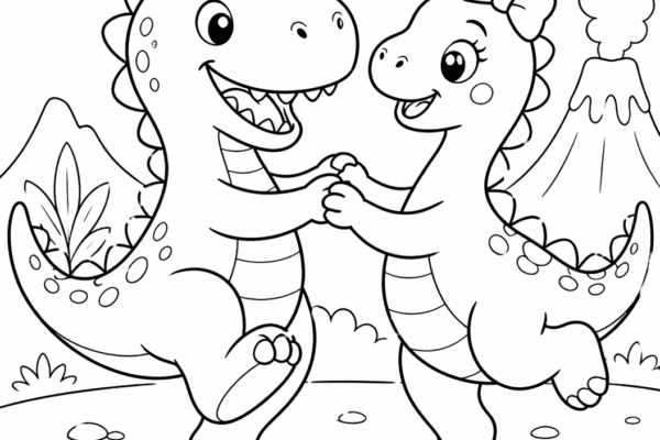 desenho de dinossauro para colorir dois dinossauros dançando