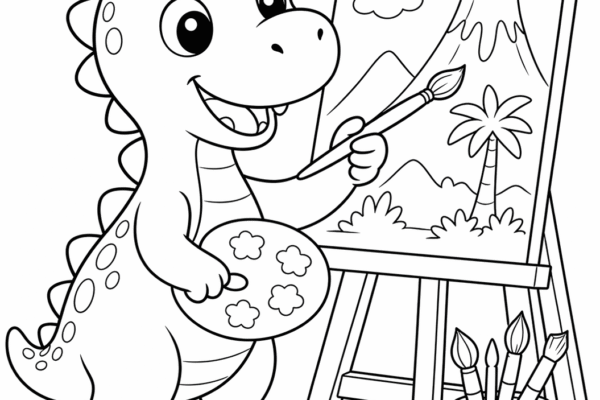 desenho de dinossauro para colorir pintando um quadro