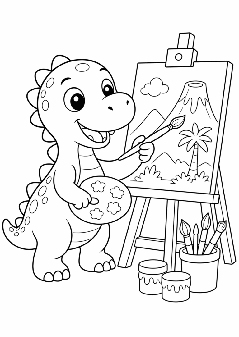 desenho de dinossauro para colorir pintando um quadro