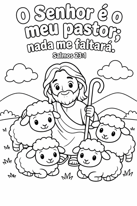Desenho de Jesus para colorir com versículo (Salmos 23:1)