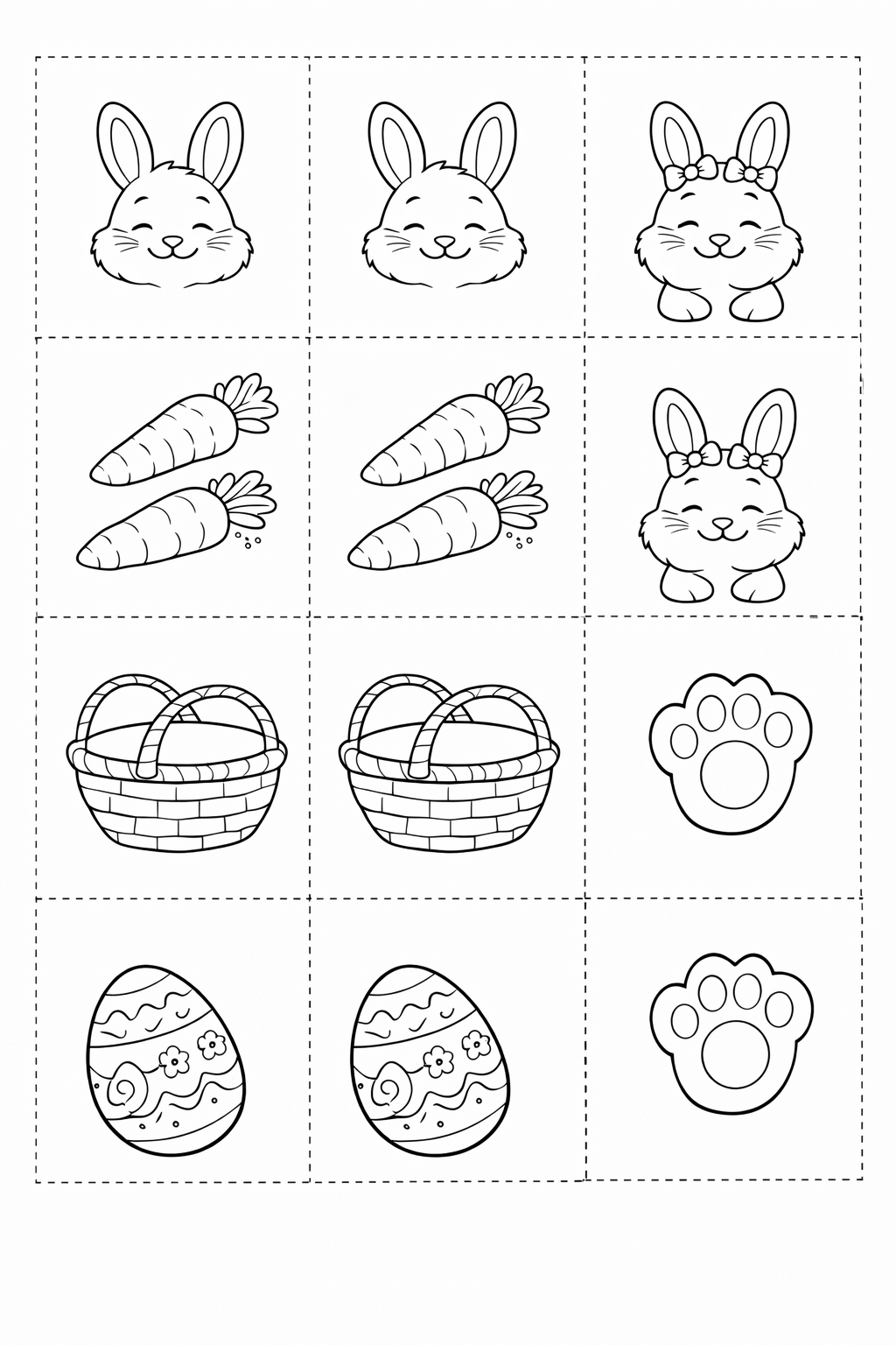 Jogo da memória de Páscoa para imprimir e colorir