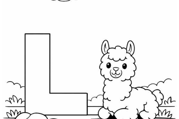 letra L para colorir com desenho de lhama atividade infantil