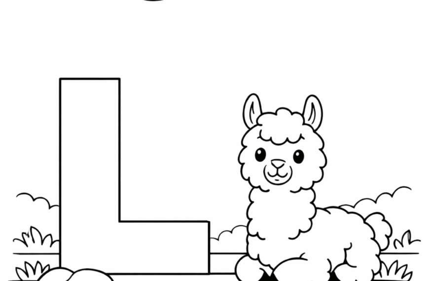 letra L para colorir com desenho de lhama atividade infantil