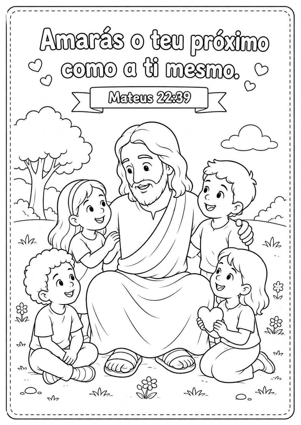 desenho de jesus com crianças para colorir