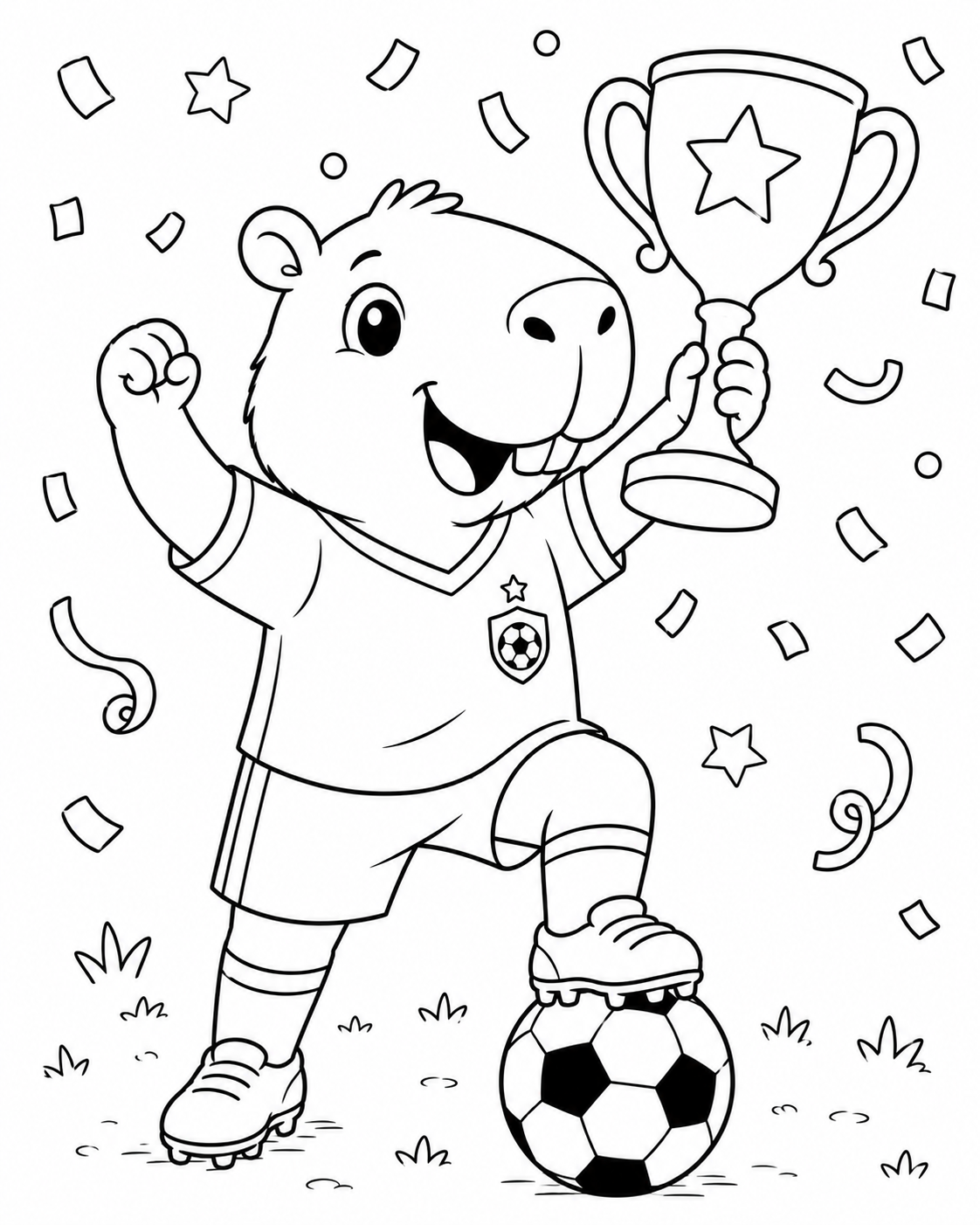 Desenho de Capivara Jogadora de Futebol para Colorir