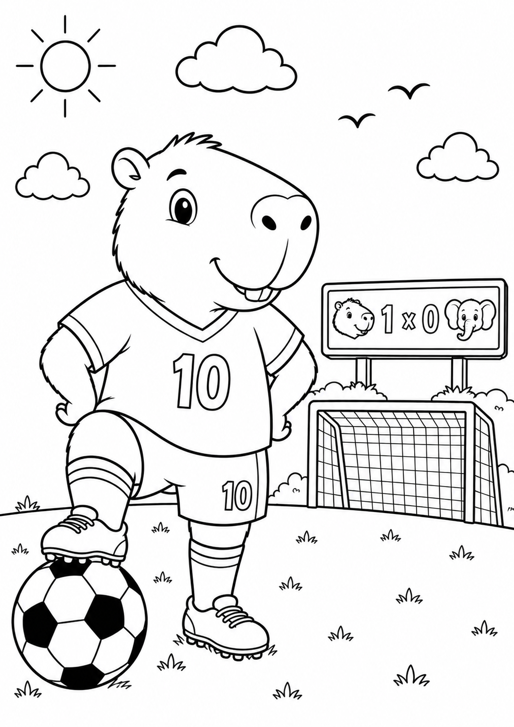 desenho de capivara jogadora para colorir