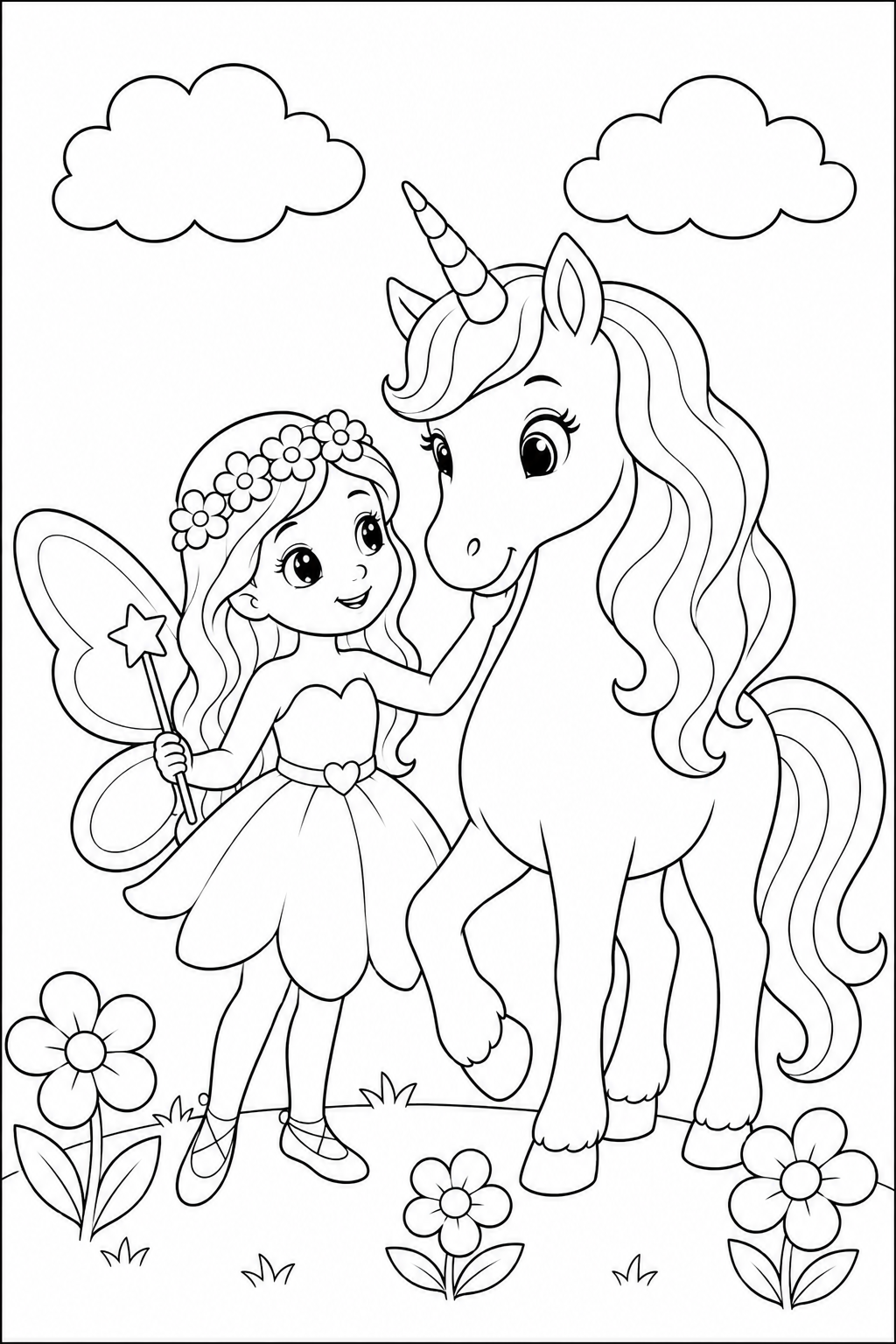 desenho de fada e unicórnio para colorir