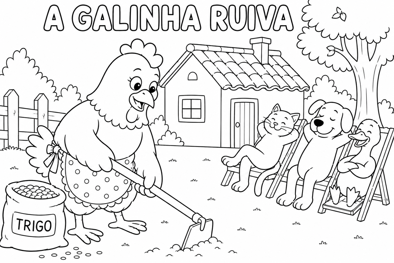 a galinha ruiva para colorir