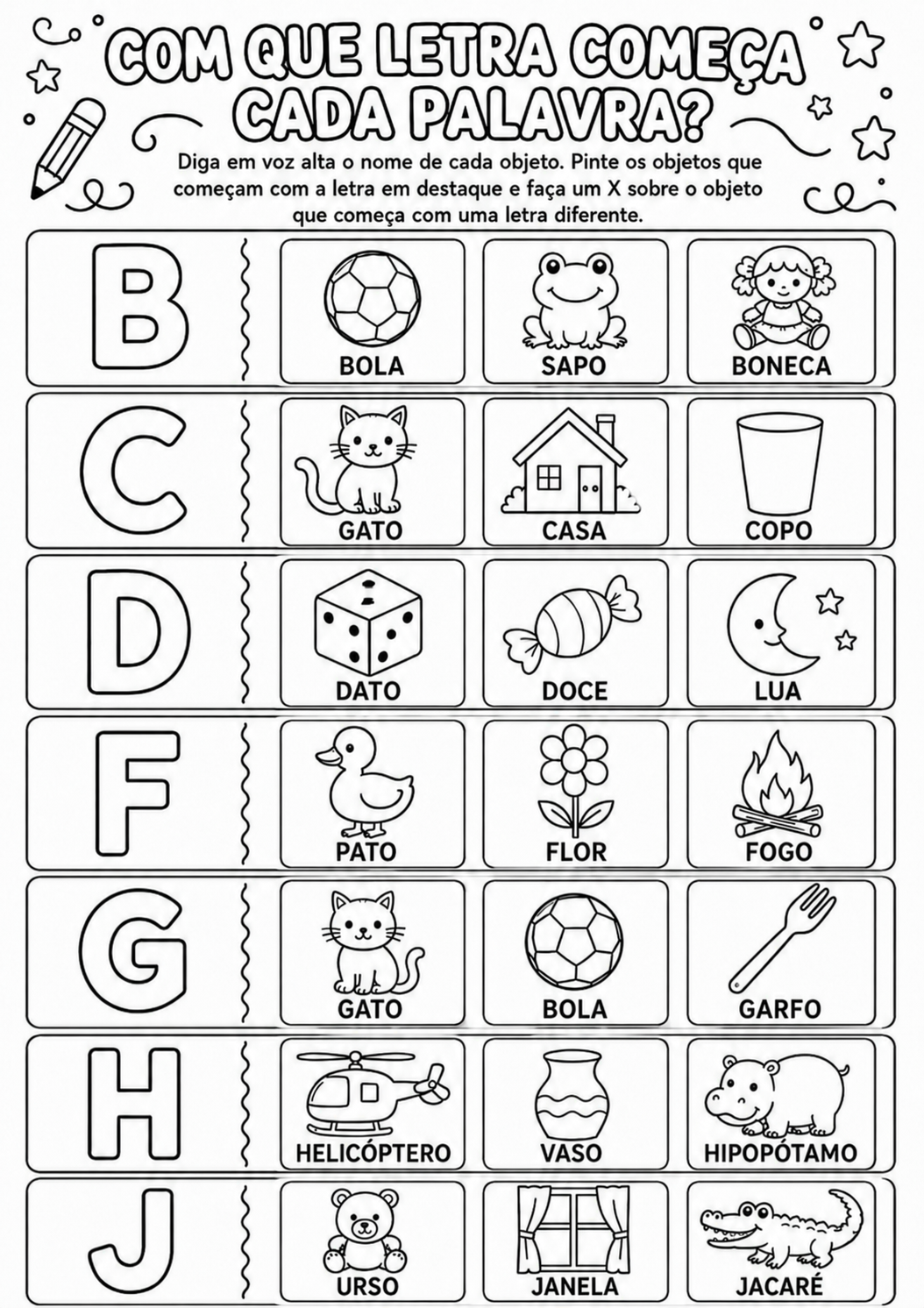 atividade infantil de alfabetização