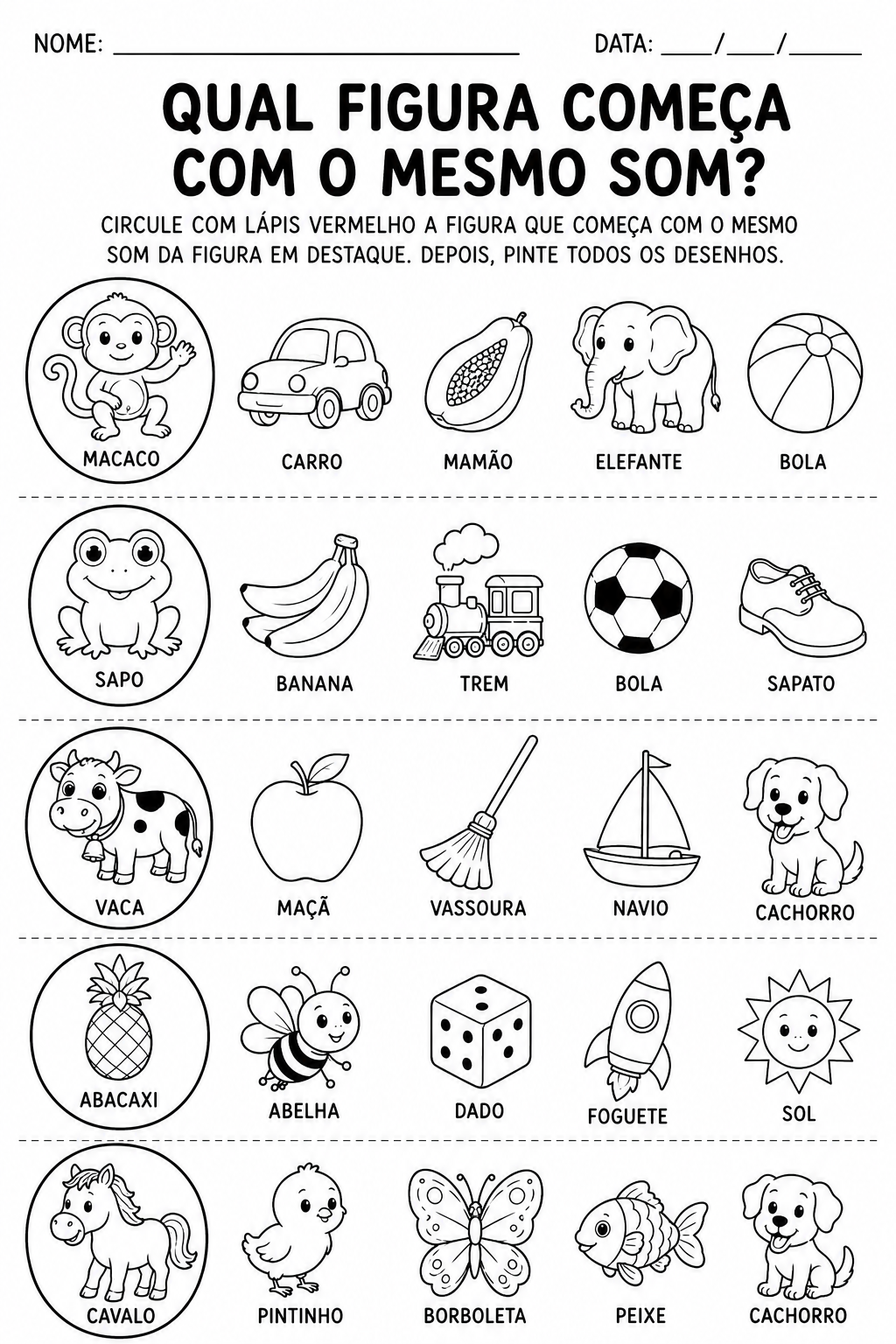 atividade infantil de alfabetização
