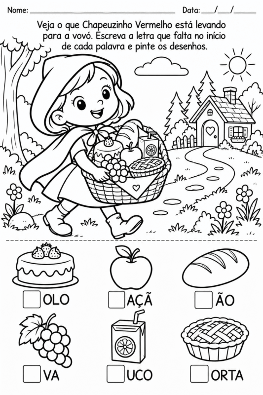 Atividade de alfabetização – Letra inicial