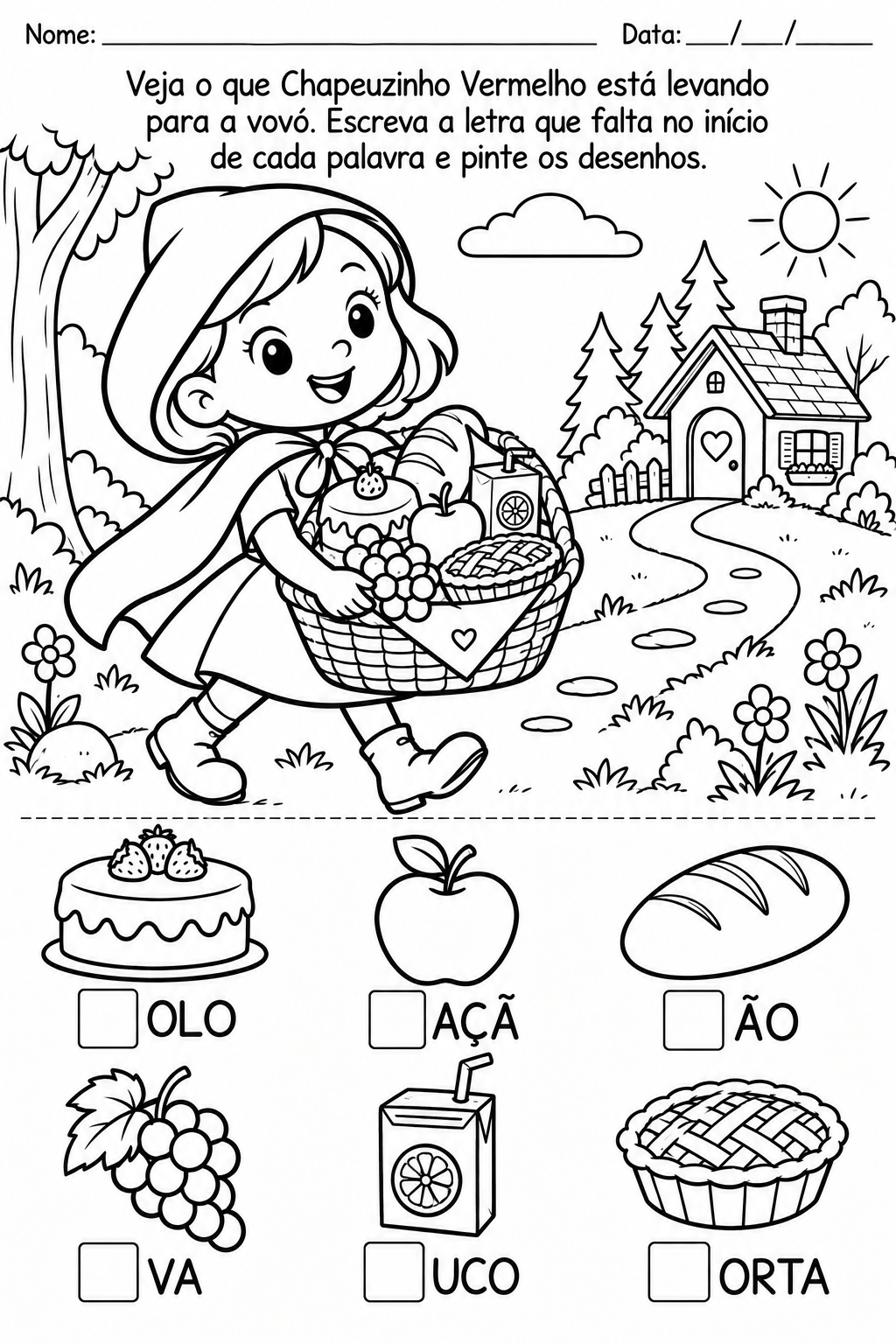 Atividade de alfabetização – Letra inicial