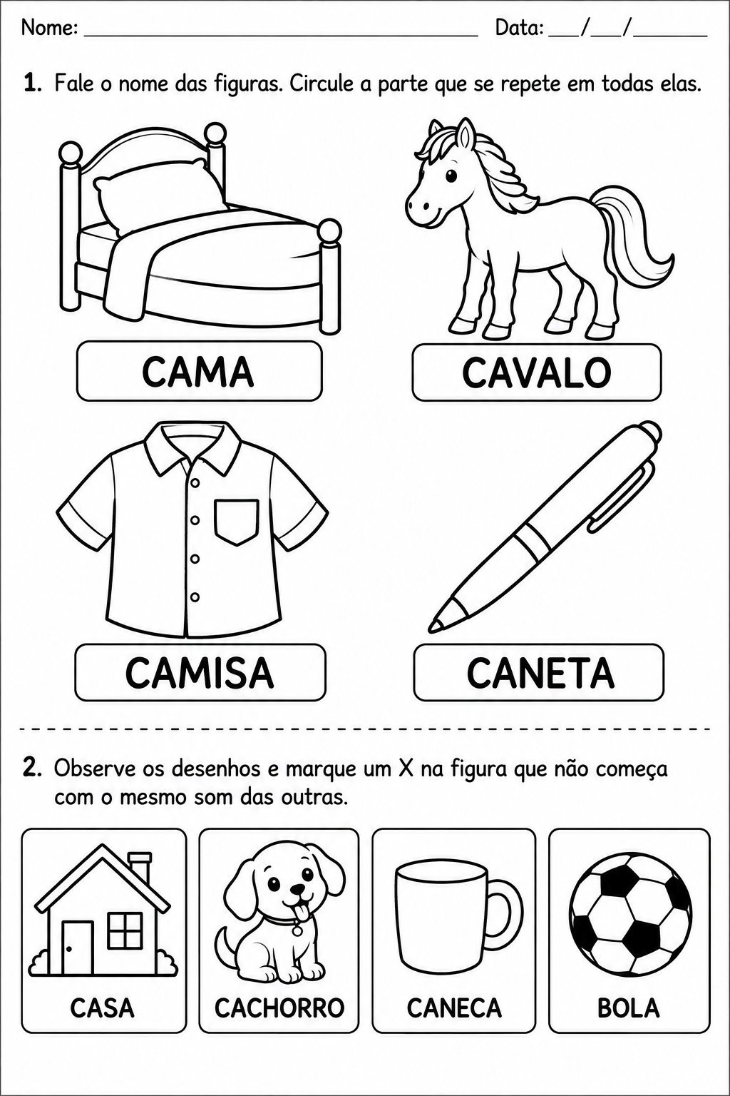 atividade infantil de alfabetização - sílaba inicial