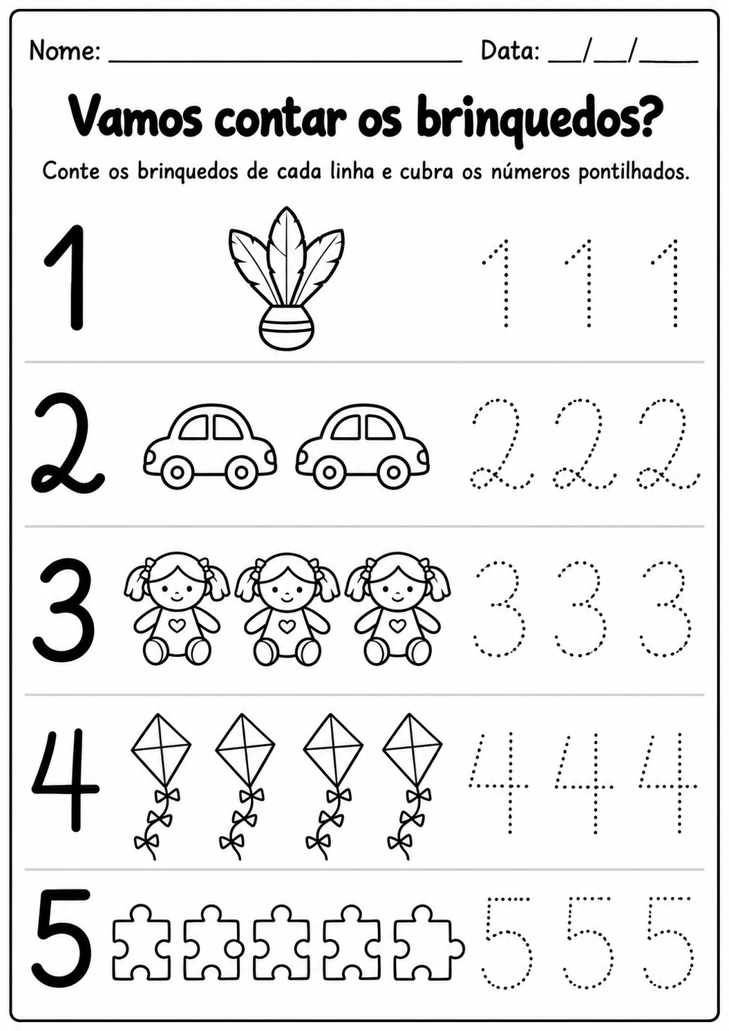 números pontilhados de 1 a 10 para imprimir